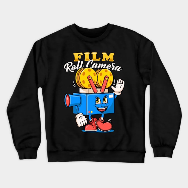 Film Roll Camera, cute character mascot film roll camera Crewneck Sweatshirt by Vyndesign